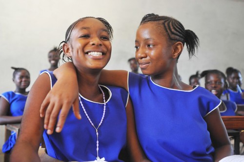 Two girls in classroom, Bo, Sierra Leone